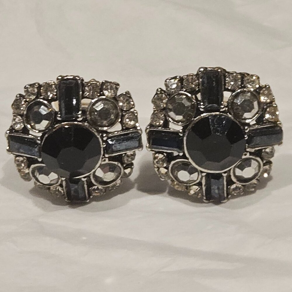 EARRINGS, ART-DECO VINTAGE CLIP WITH RHINESTONES AND GLASS STONES
